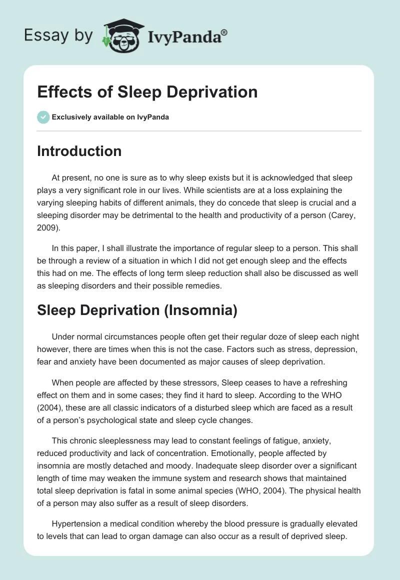 Effects of Sleep Deprivation. Page 1