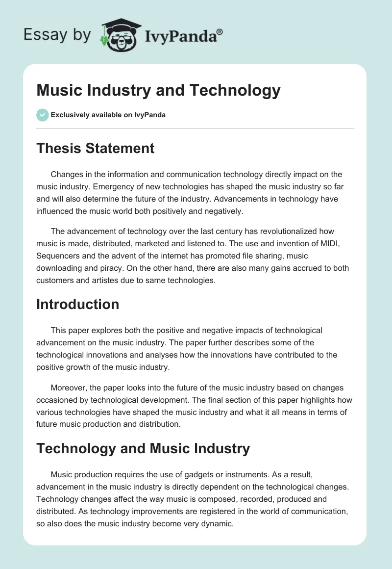 Music Industry and Technology. Page 1