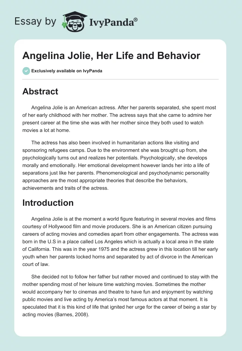 Angelina Jolie, Her Life and Behavior. Page 1