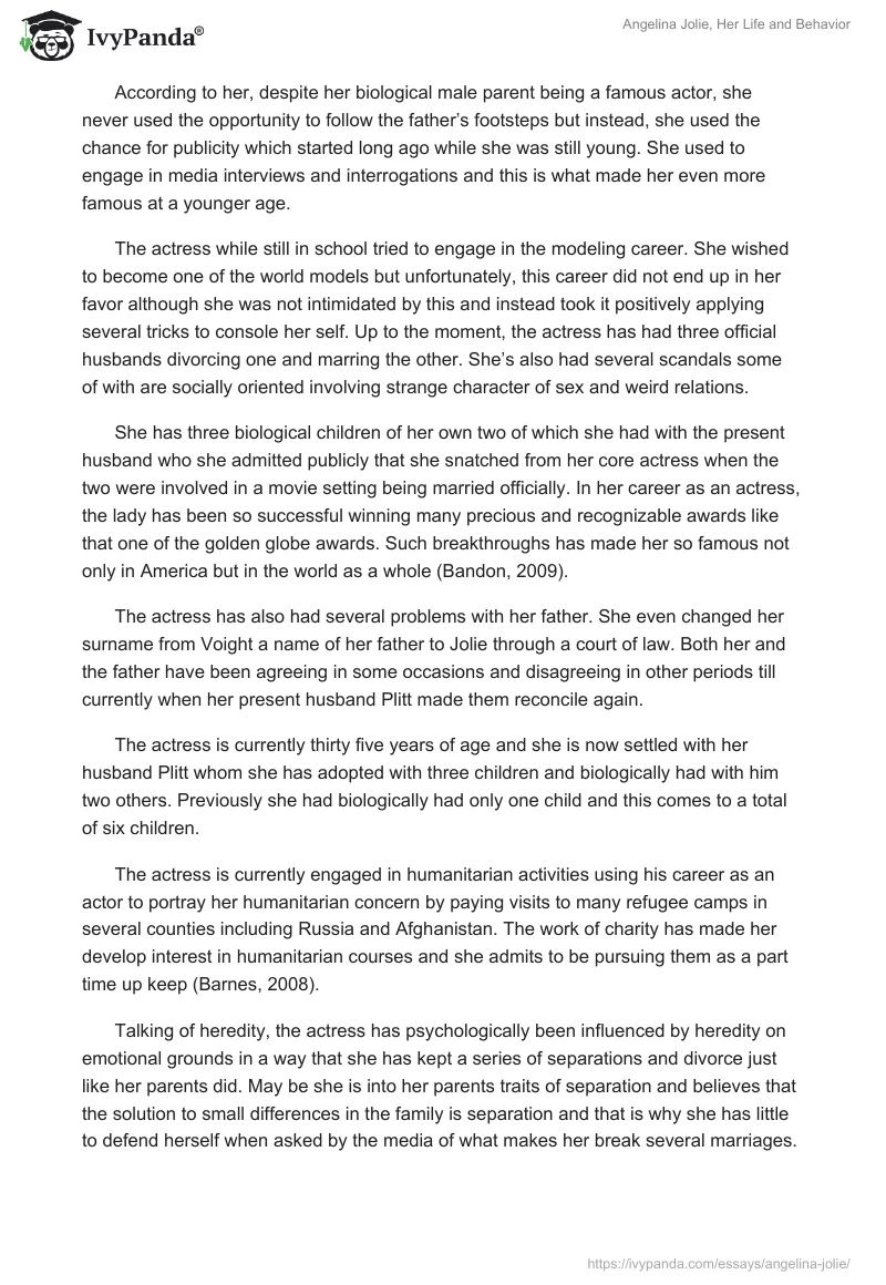 Angelina Jolie, Her Life and Behavior. Page 2