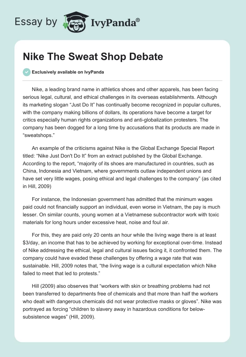 Nike "The Sweat Shop Debate". Page 1