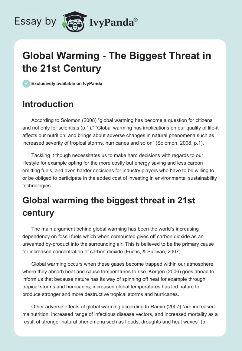 Global Warming - The Biggest Threat in the 21st Century. Page 1
