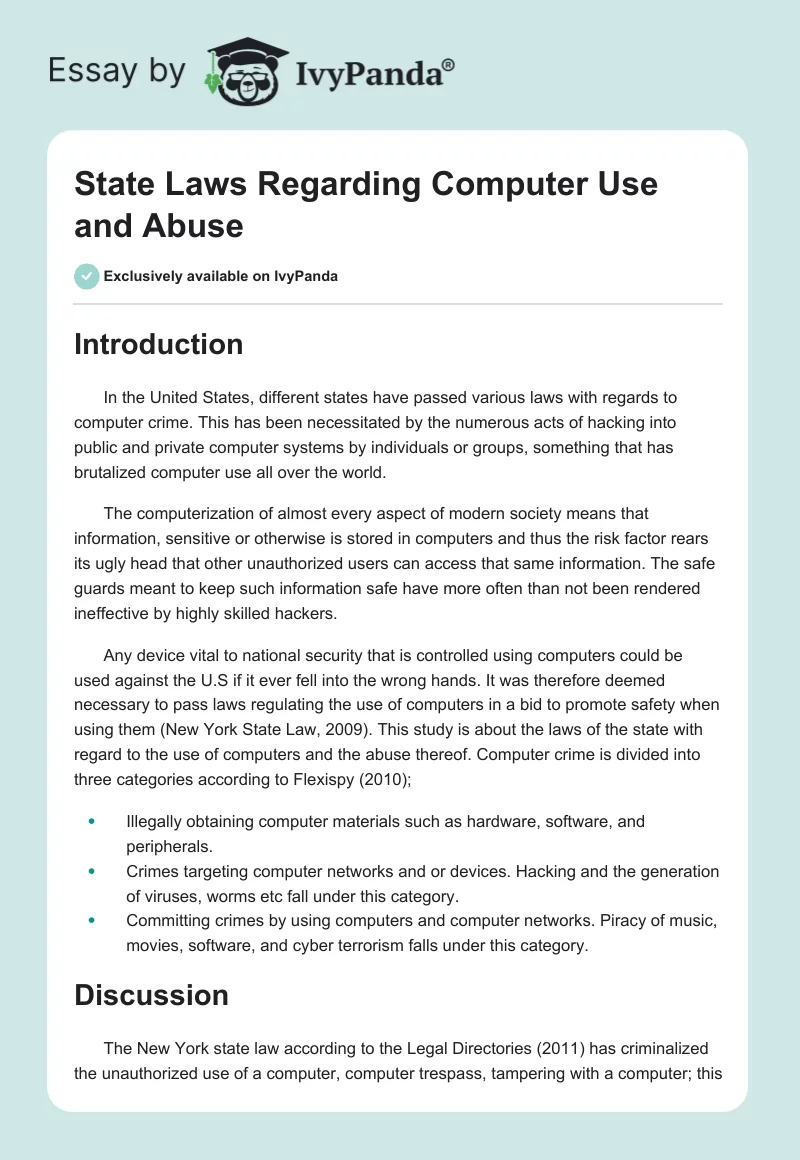 State Laws Regarding Computer Use and Abuse. Page 1