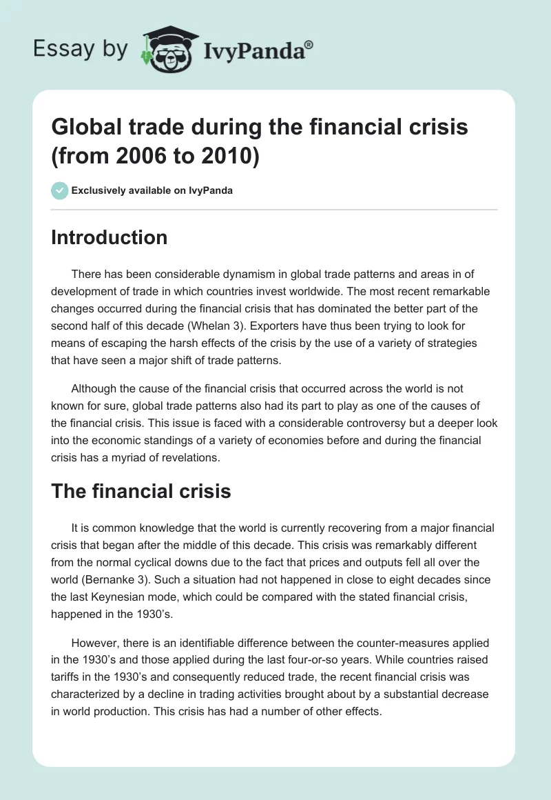 Global Trade During the Financial Crisis (from 2006 to 2010). Page 1