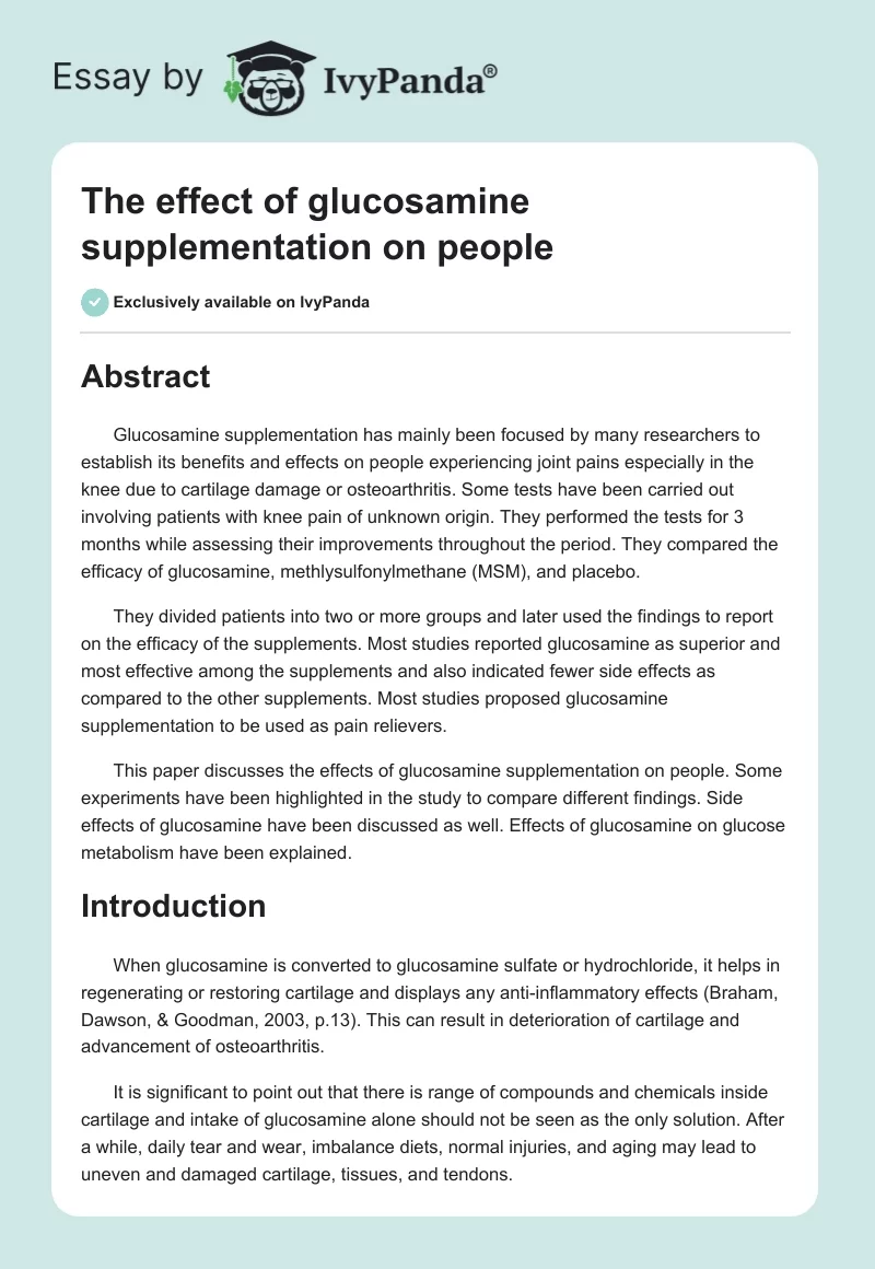 The effect of glucosamine supplementation on people. Page 1