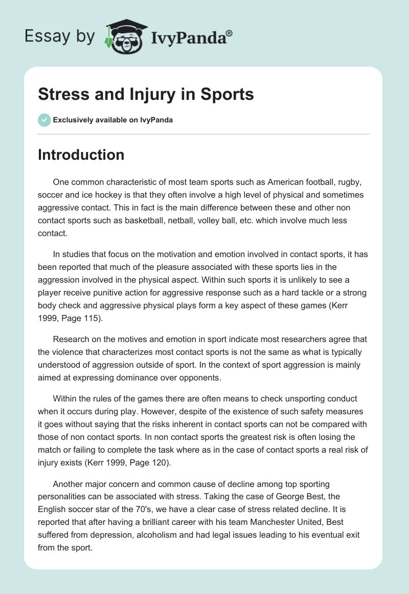 Stress and Injury in Sports. Page 1