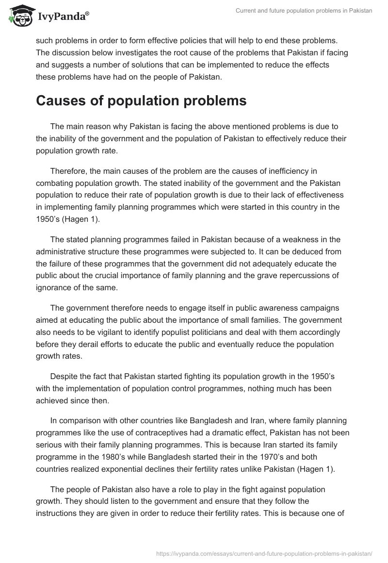 Current and Future Population Problems in Pakistan. Page 3