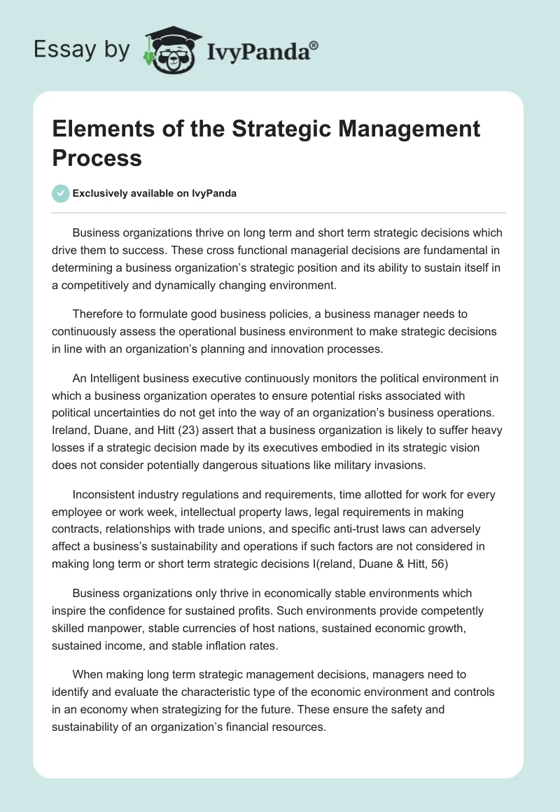 Elements of the Strategic Management Process. Page 1