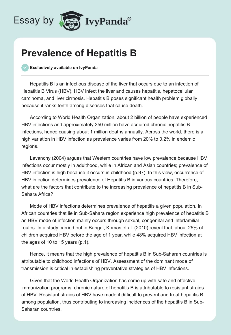 Prevalence of Hepatitis B. Page 1