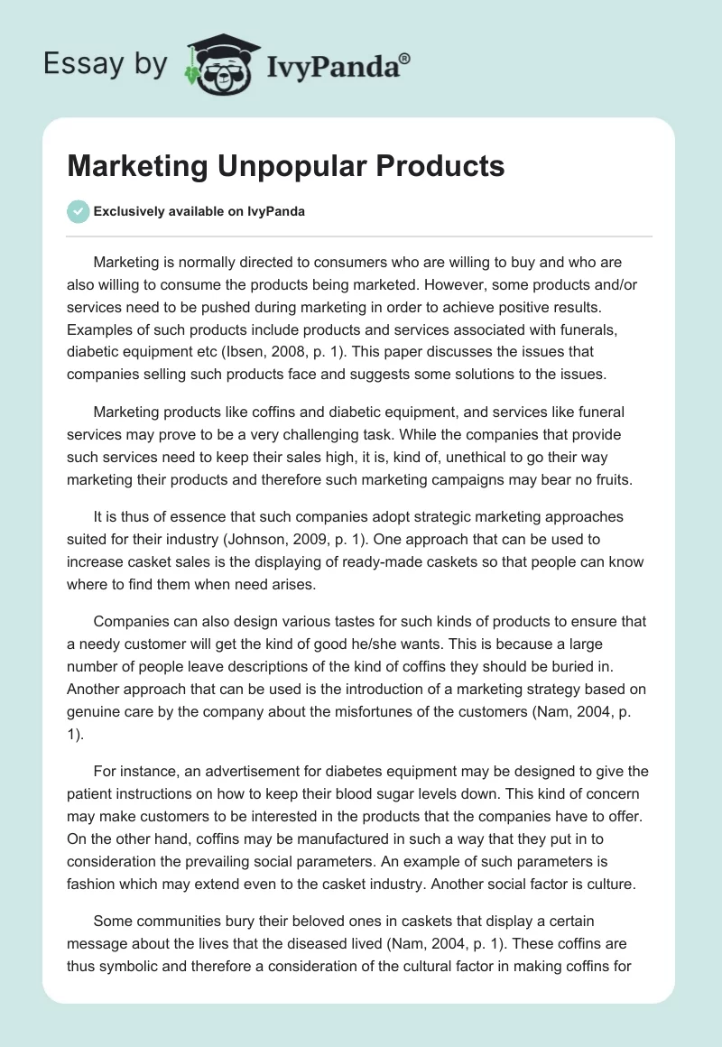 Marketing Unpopular Products. Page 1