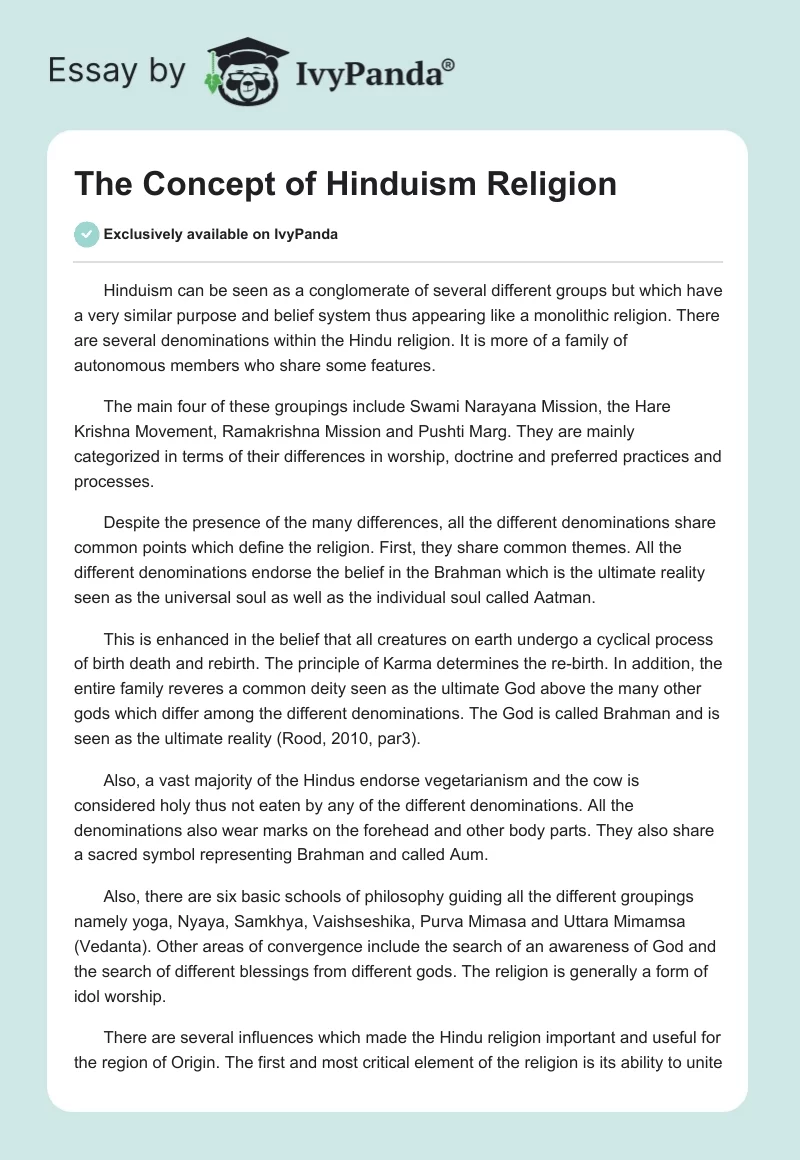 The Concept of Hinduism Religion. Page 1