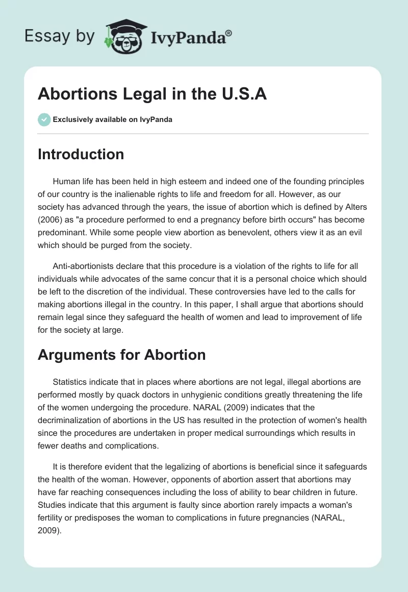 Abortions Legal in the U.S.A.. Page 1