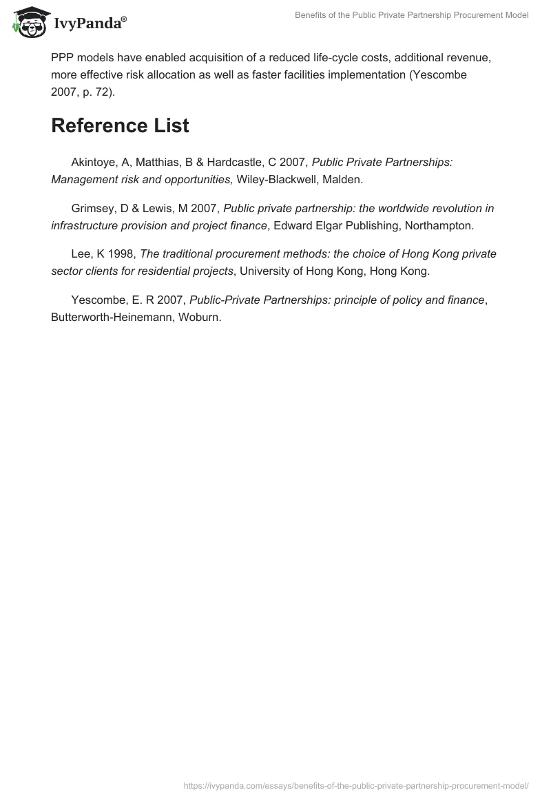 Benefits of the Public Private Partnership Procurement Model. Page 5