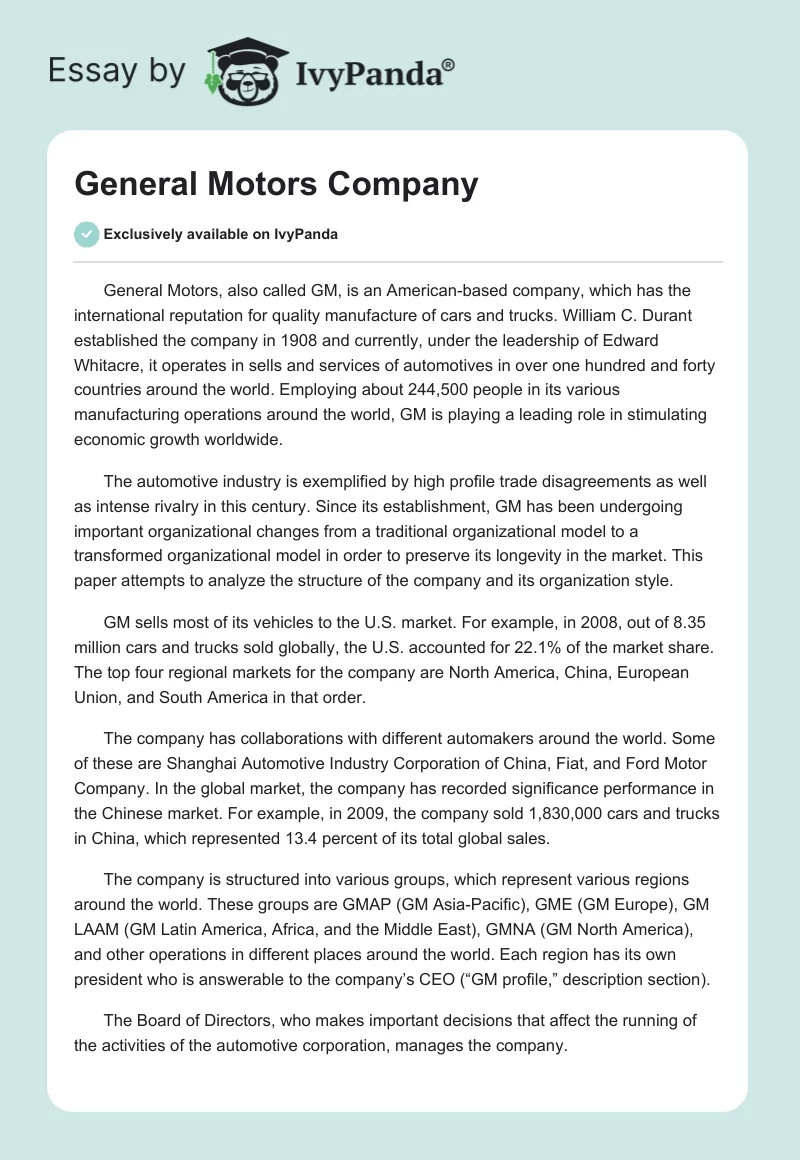General Motors Company. Page 1