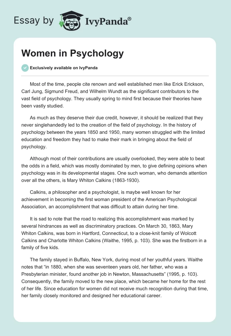 Women in Psychology. Page 1