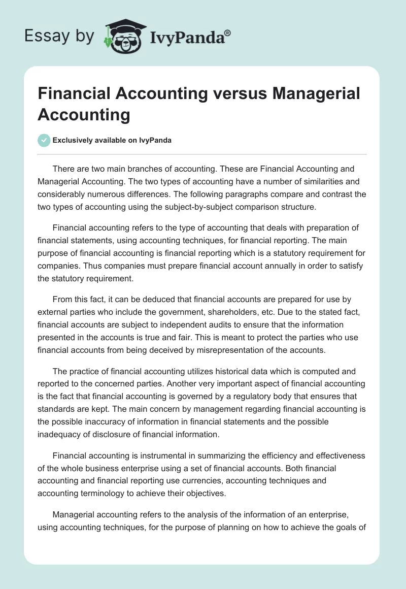 Financial Accounting Versus Managerial Accounting. Page 1