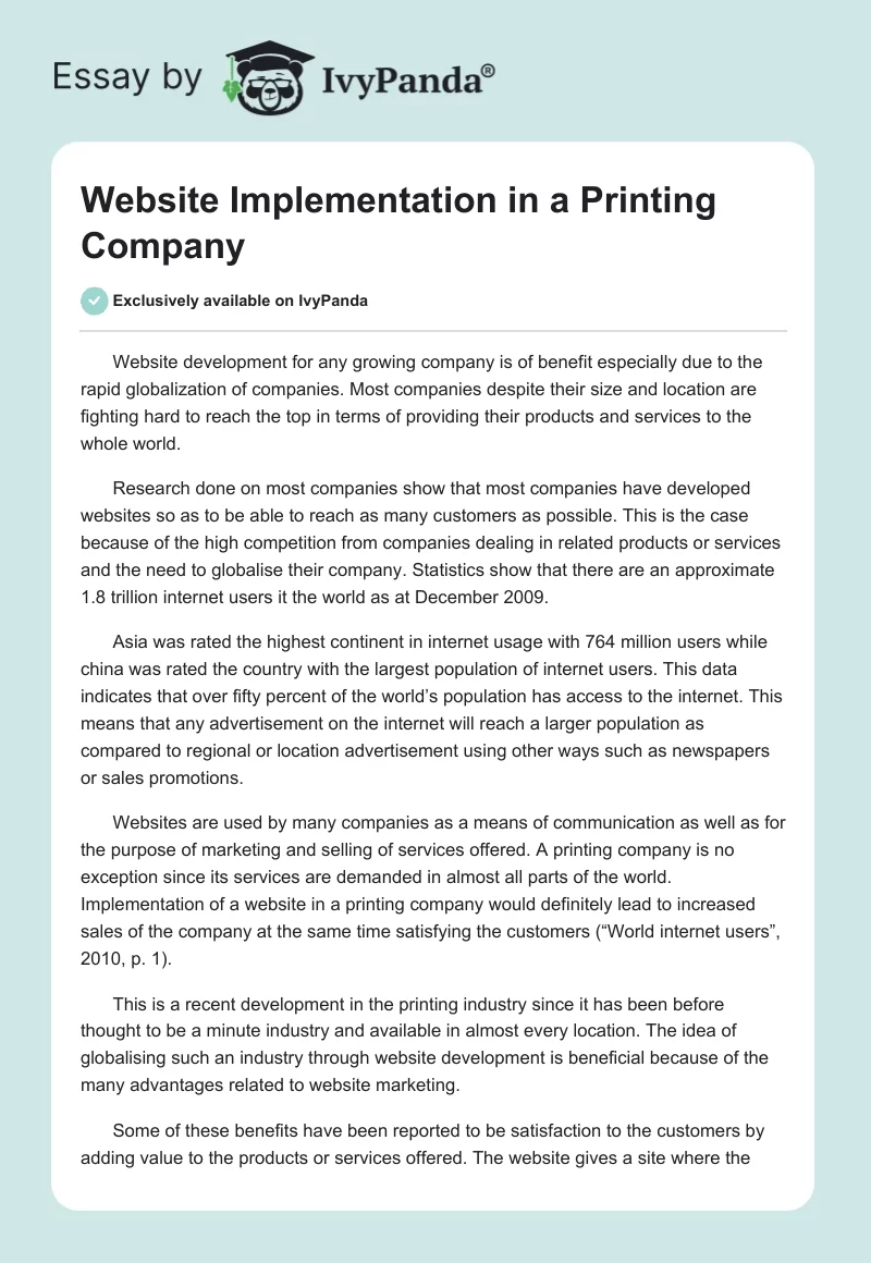 Website Implementation in a Printing Company. Page 1