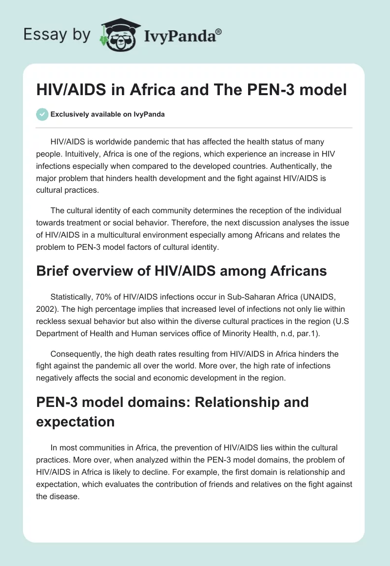 HIV/AIDS in Africa and The PEN-3 Model. Page 1