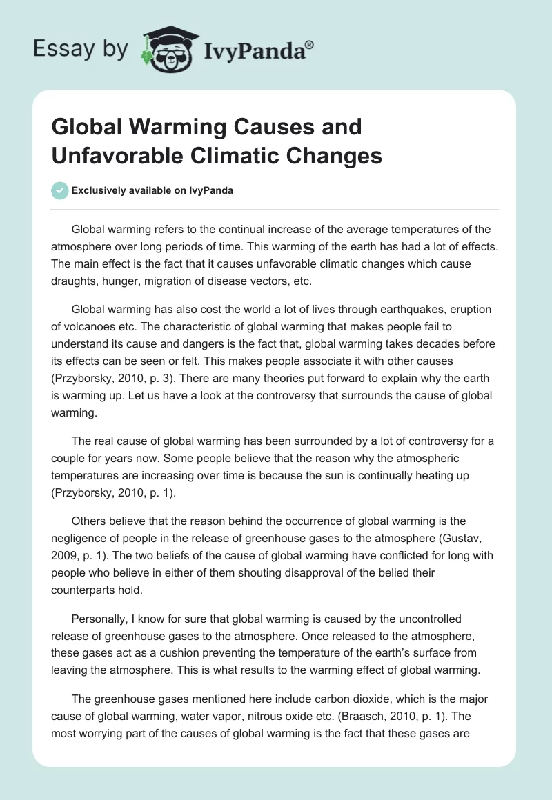 Global Warming Causes and Unfavorable Climatic Changes. Page 1