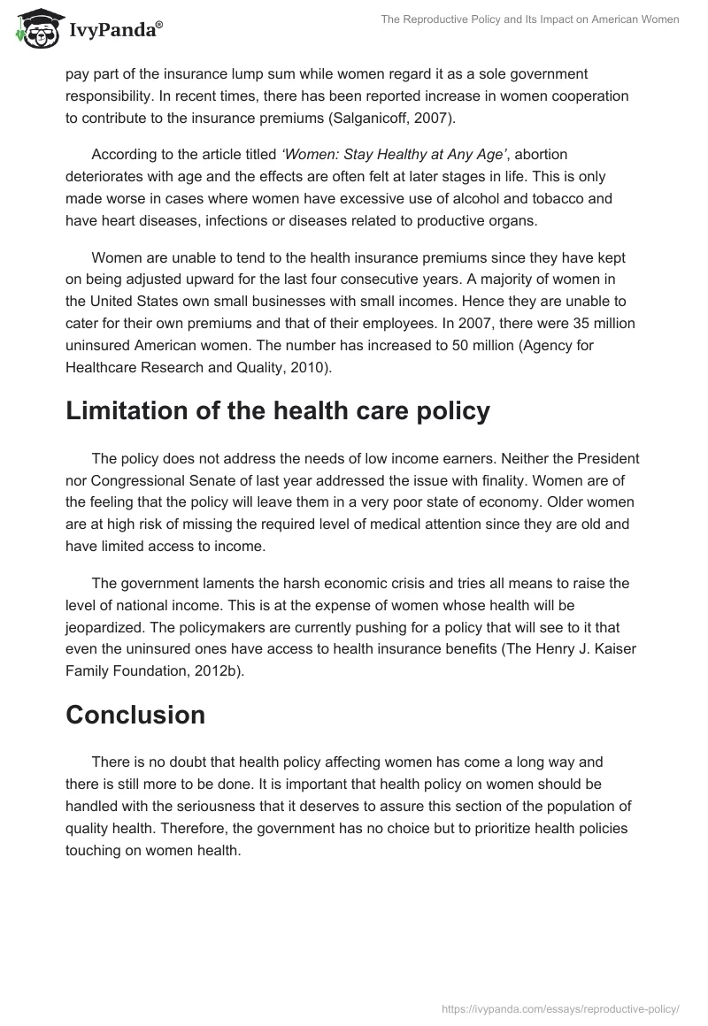 The Reproductive Policy and Its Impact on American Women. Page 2