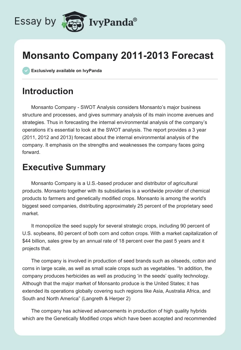 Monsanto Company 2011-2013 Forecast. Page 1