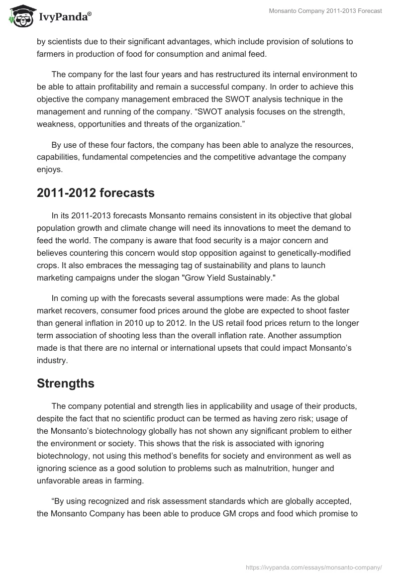 Monsanto Company 2011-2013 Forecast. Page 2