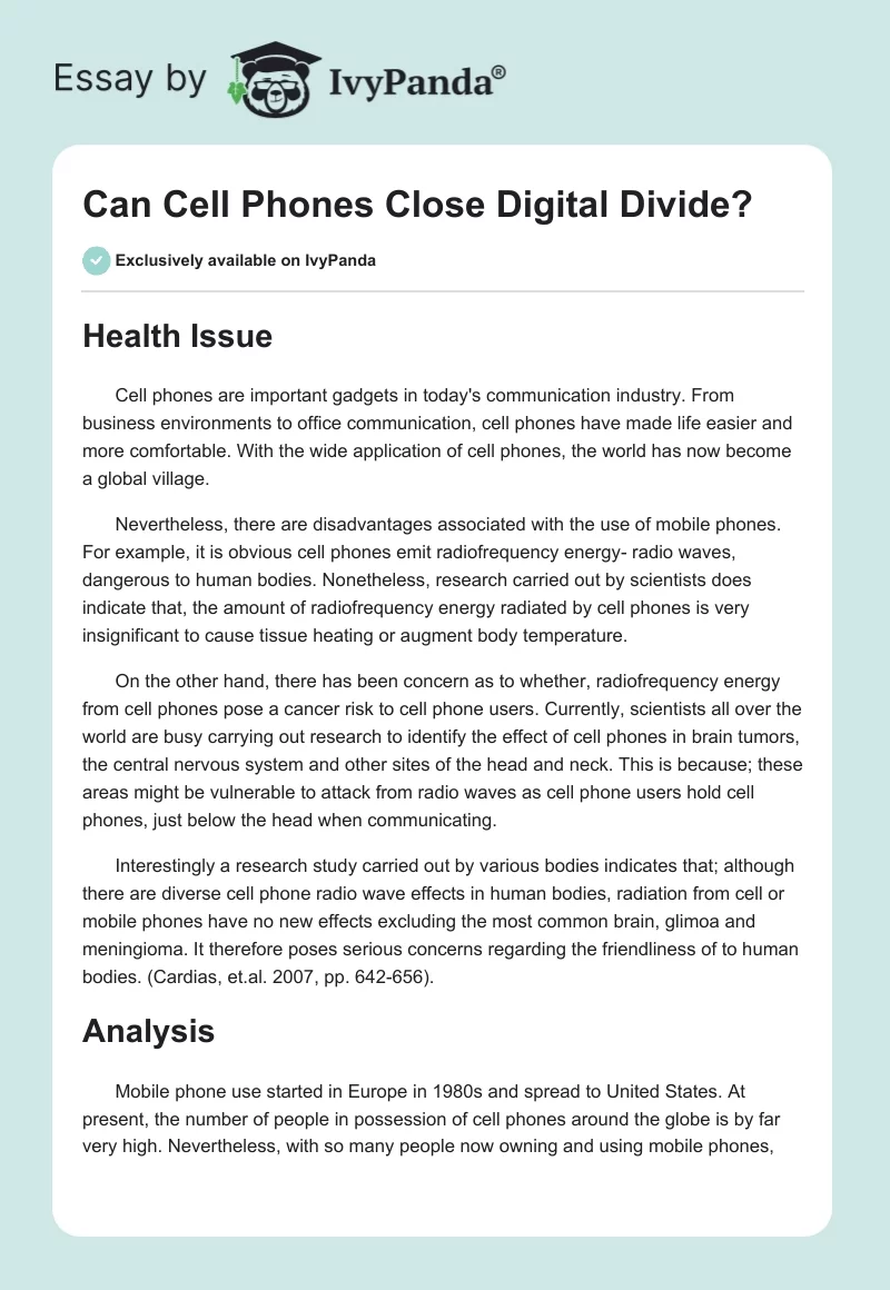 Can Cell Phones Close Digital Divide?. Page 1