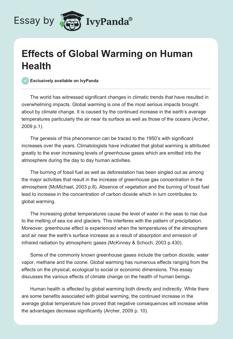 Effects of Global Warming on Human Health. Page 1