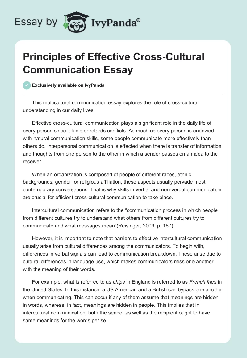Principles of Effective Cross-Cultural Communication Essay. Page 1