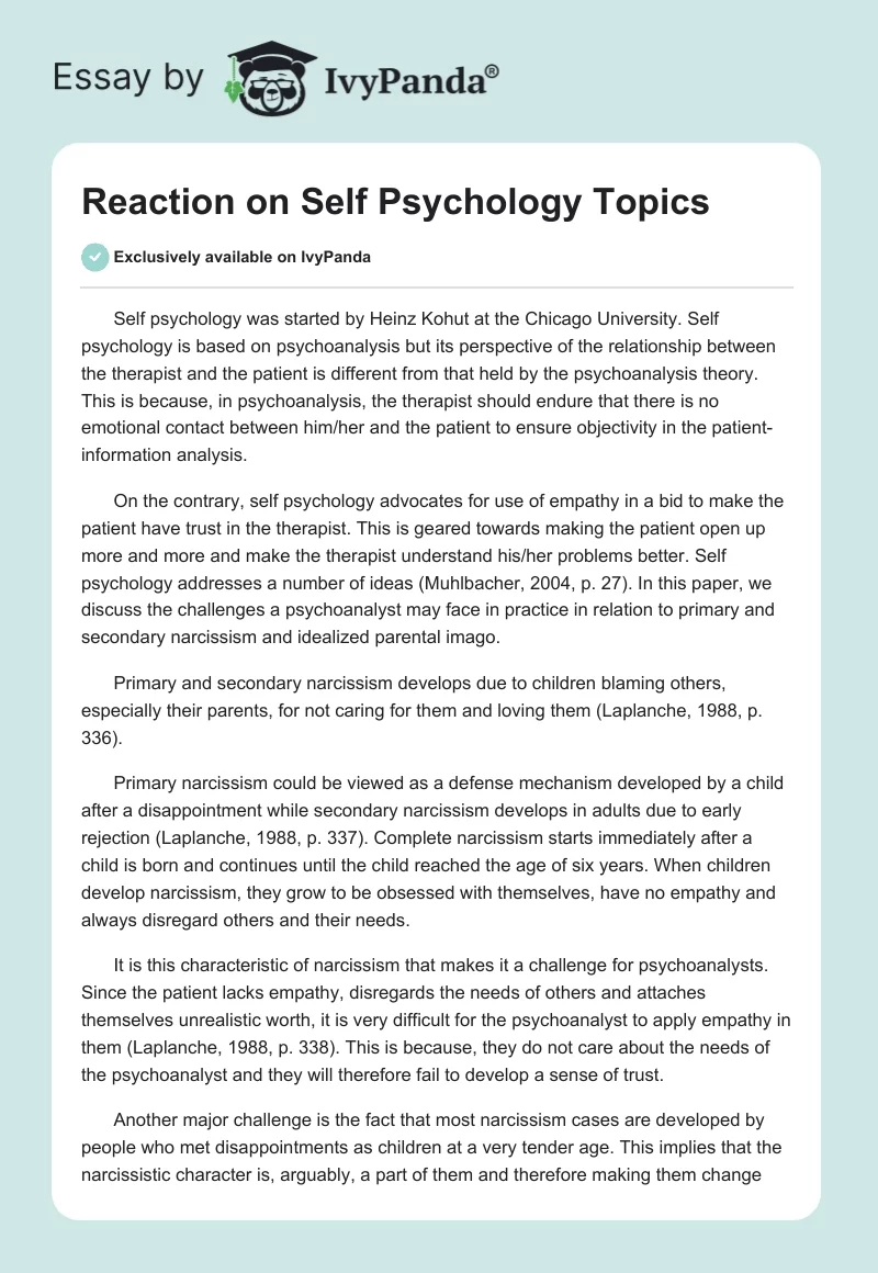 Reaction on Self Psychology Topics. Page 1