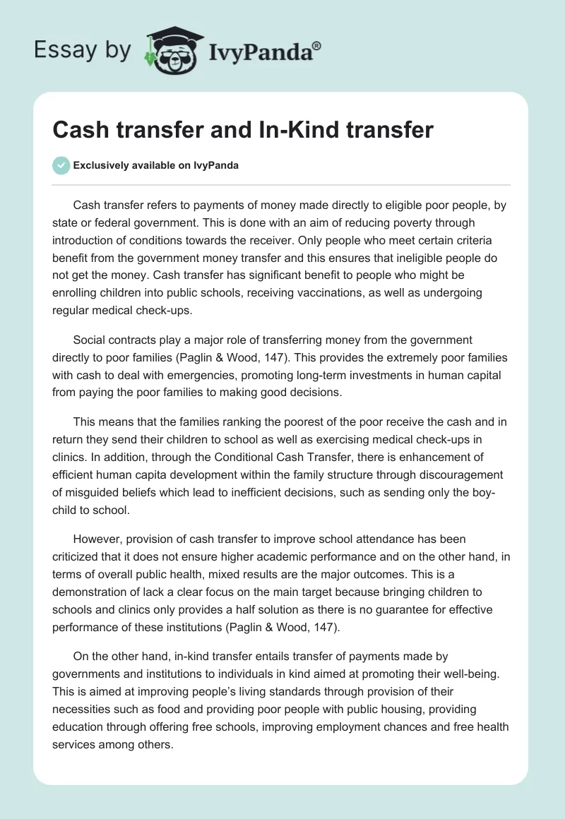 Cash transfer and In-Kind transfer. Page 1