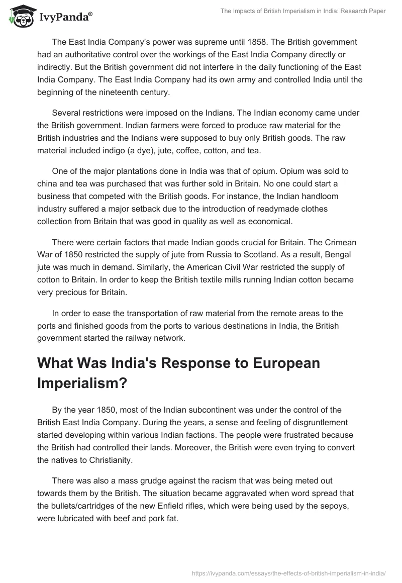 The Impacts of British Imperialism in India: Research Paper. Page 2