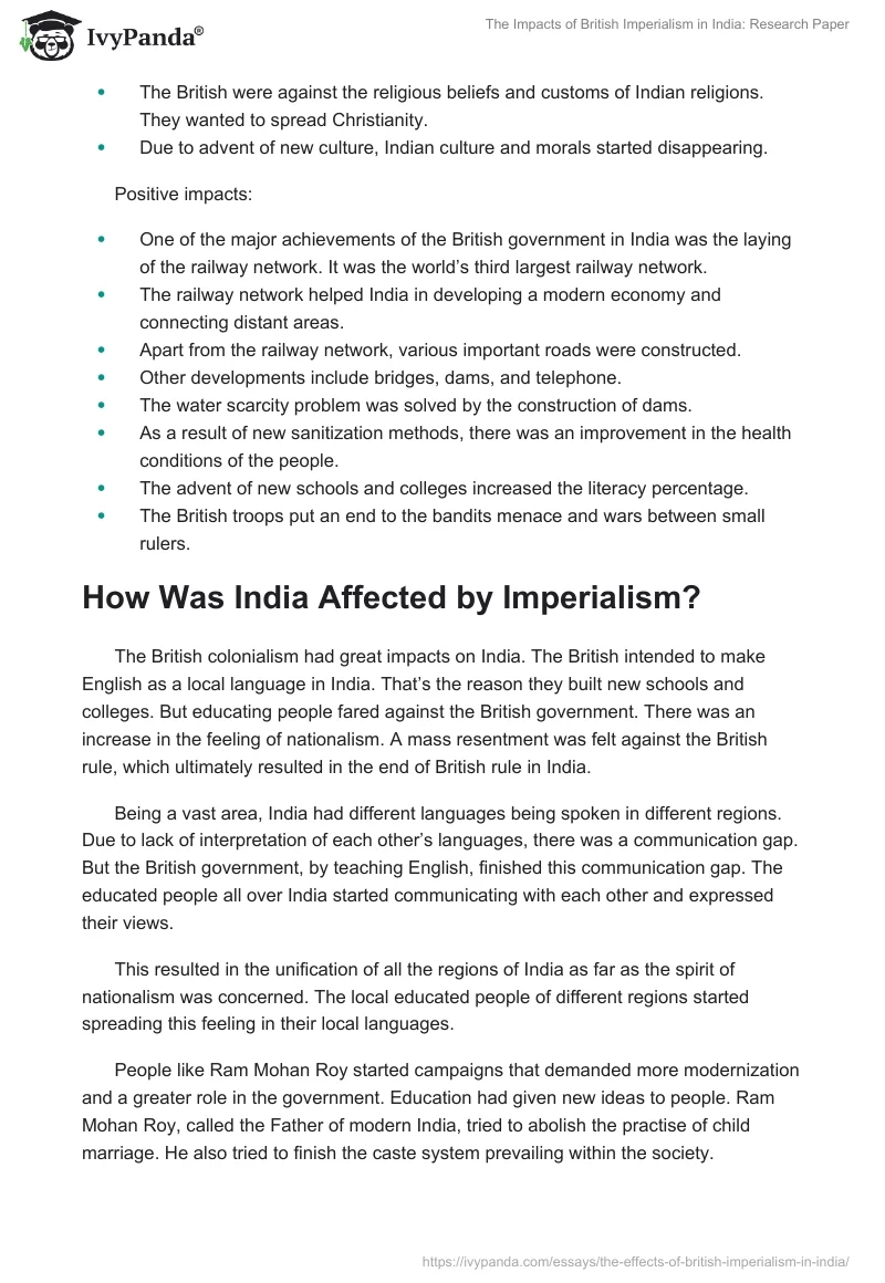 The Impacts of British Imperialism in India: Research Paper. Page 4