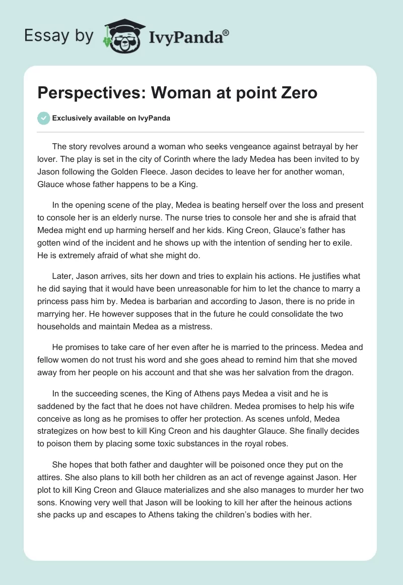 Perspectives: Woman at point Zero. Page 1