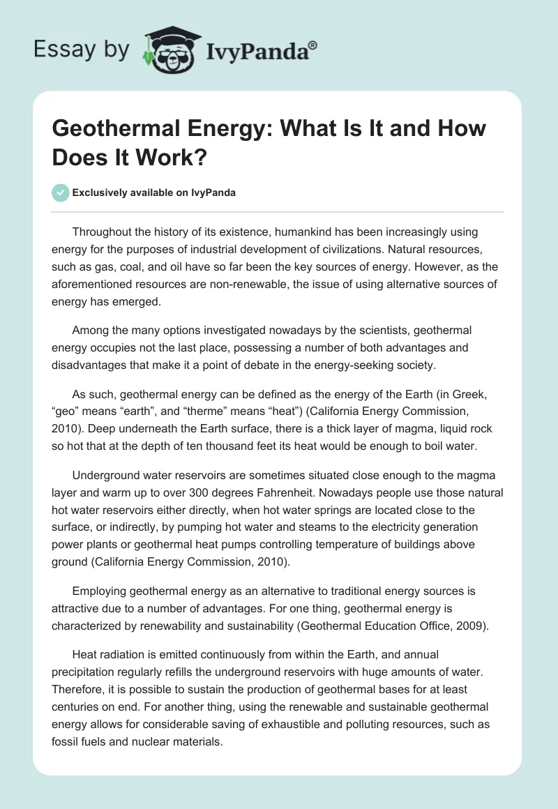 Geothermal Energy: What Is It and How Does It Work?. Page 1