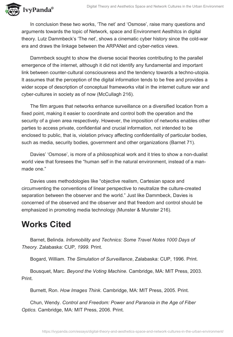Digital Theory and Aesthetics Space and Network Cultures in the Urban Environment. Page 5