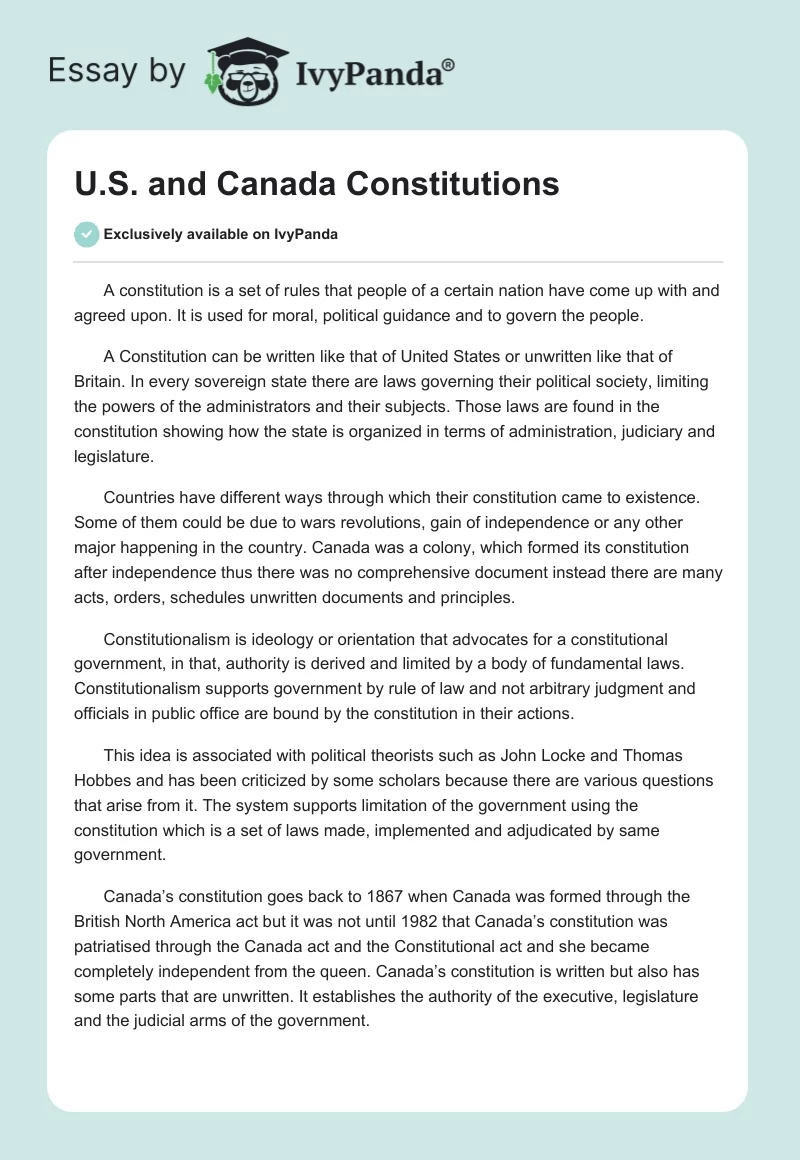 U.S. and Canada Constitutions. Page 1