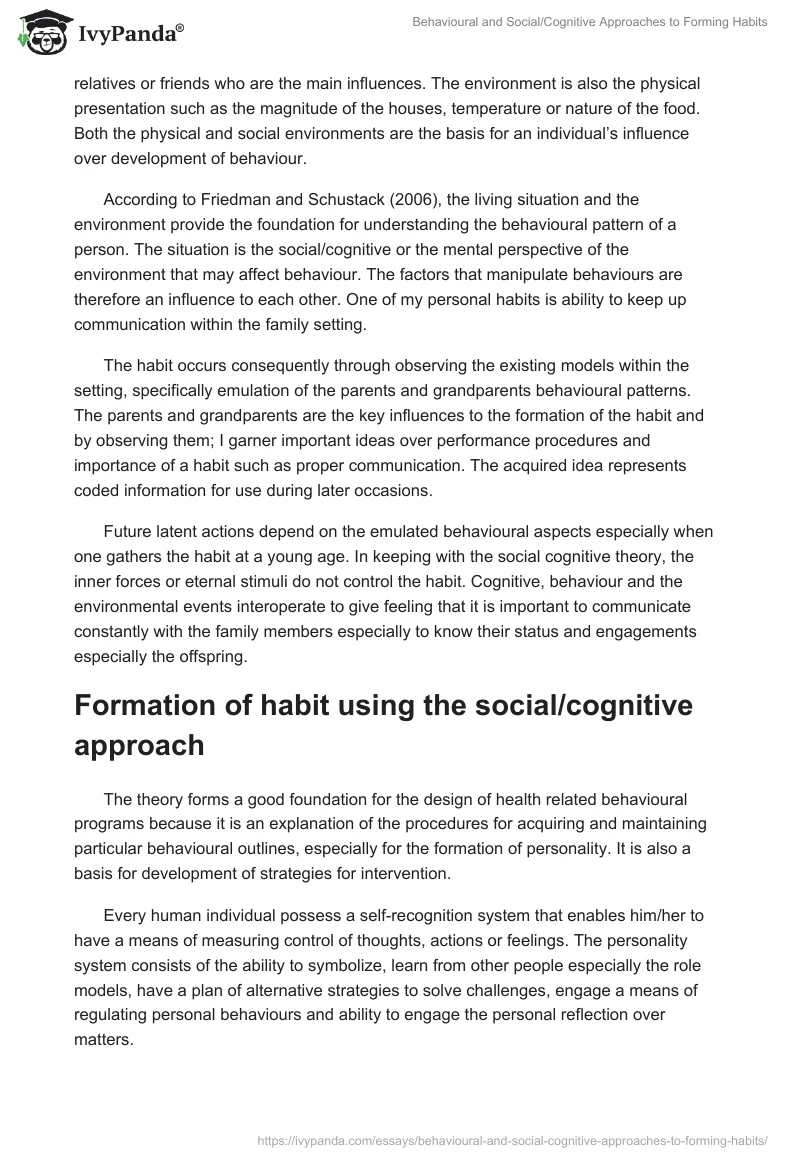Behavioural and Social/Cognitive Approaches to Forming Habits. Page 2