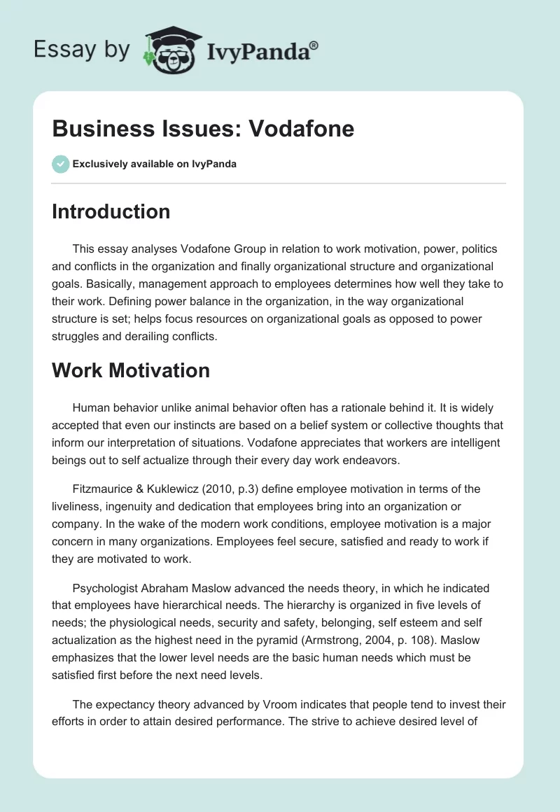 Business Issues: Vodafone. Page 1