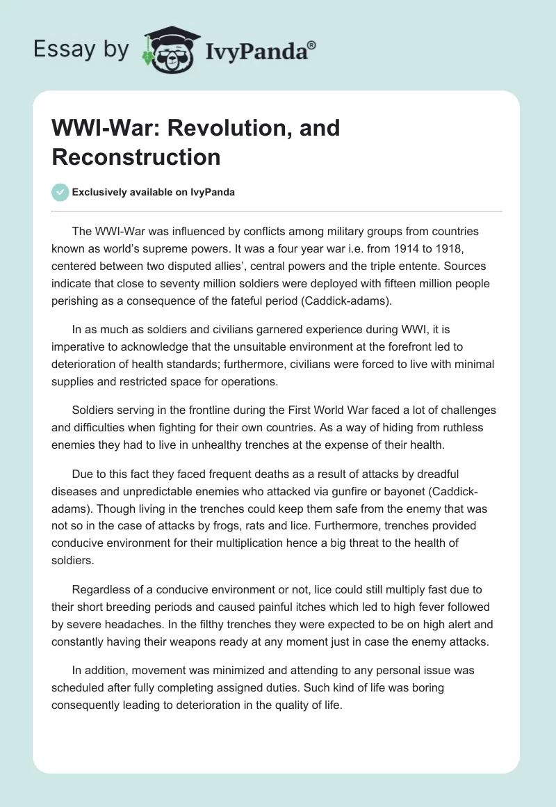WWI-War: Revolution, and Reconstruction. Page 1