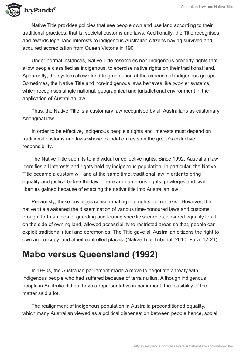 Australian Law and Native Title. Page 4