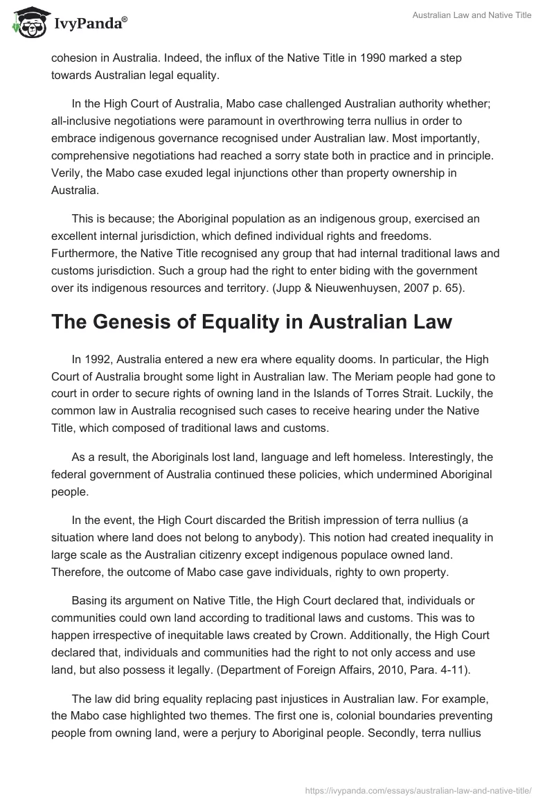 Australian Law and Native Title. Page 5