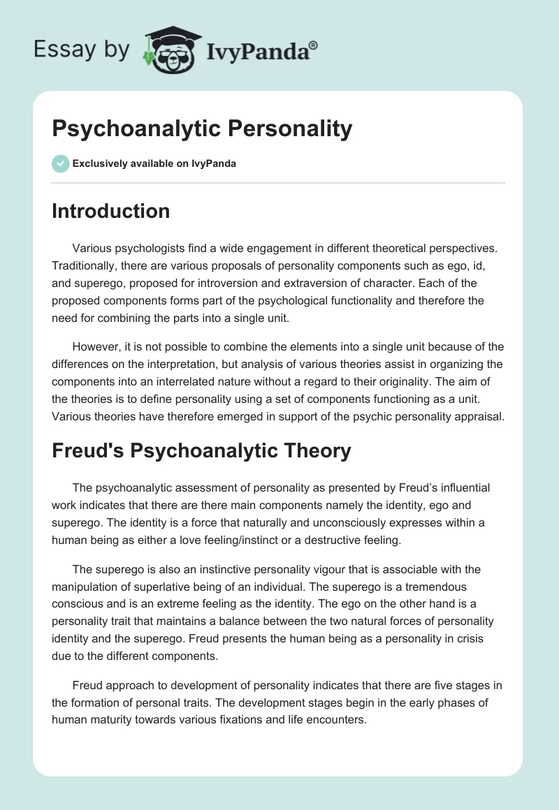 Psychoanalytic Personality. Page 1