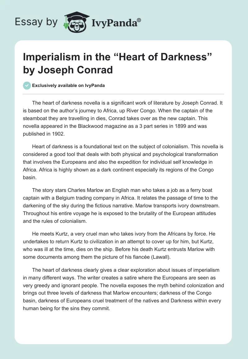 Imperialism in the “Heart of Darkness” by Joseph Conrad. Page 1