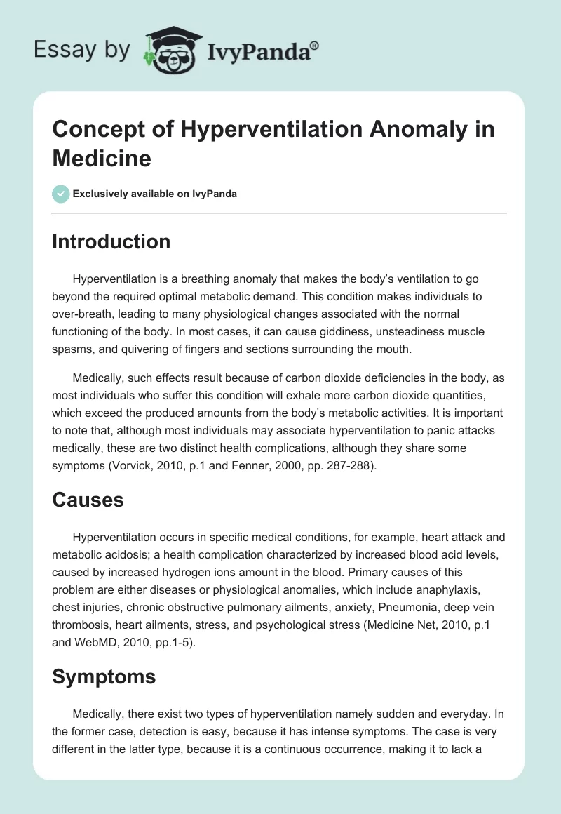 Concept of Hyperventilation Anomaly in Medicine. Page 1