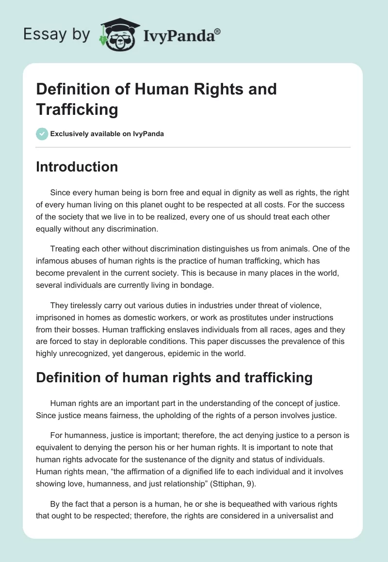Definition of Human Rights and Trafficking. Page 1