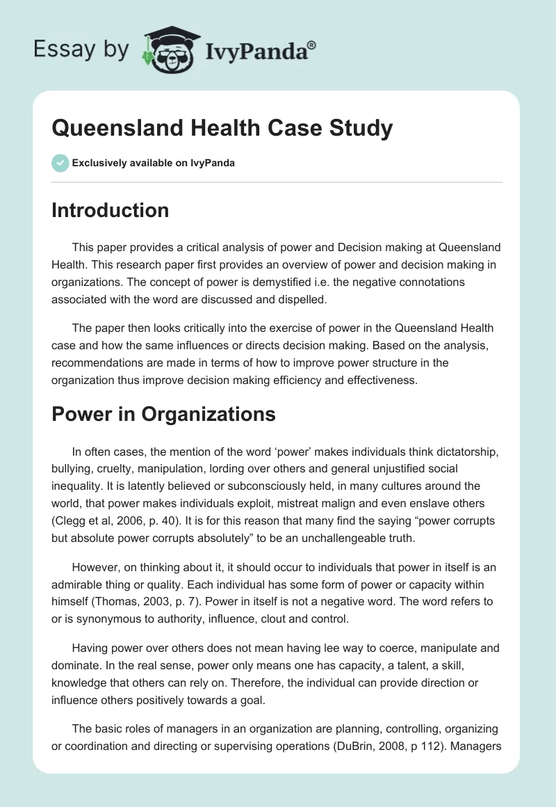 Queensland Health Case Study. Page 1