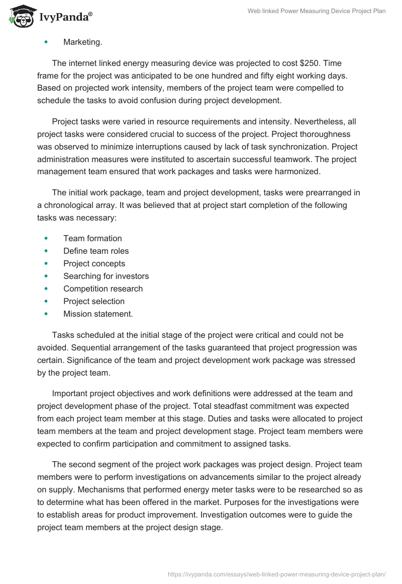 Web linked Power Measuring Device Project Plan. Page 3