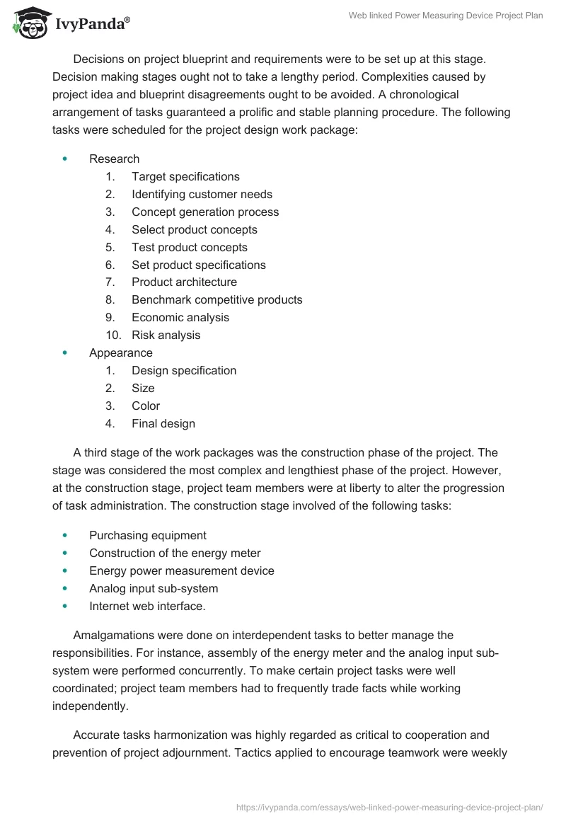 Web linked Power Measuring Device Project Plan. Page 4