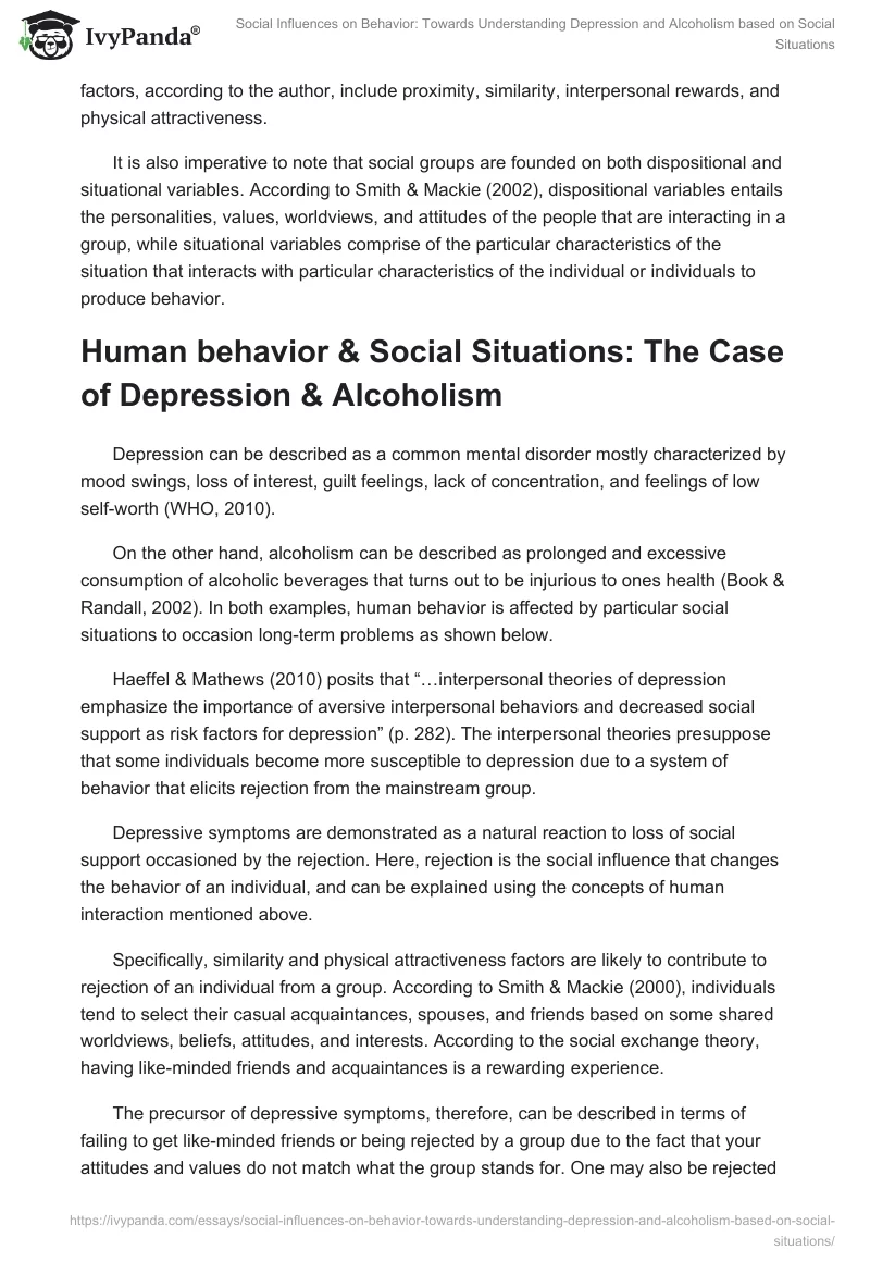 Social Influences on Behavior: Towards Understanding Depression and Alcoholism Based on Social Situations. Page 2
